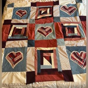 Shabby Chic Quilt Top | Upcycled Denim & Corduroy | 52” Square